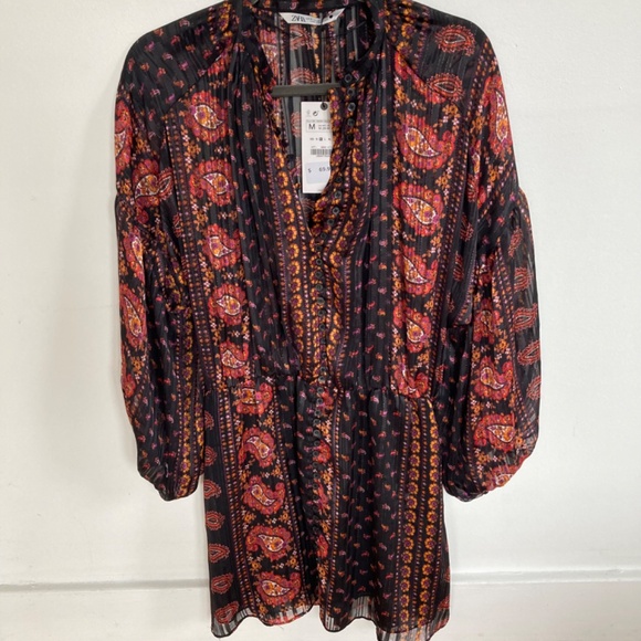 Zara Paisley Floral Print Blouson  Mini Dress size M. NWT - Picture 6 of 9